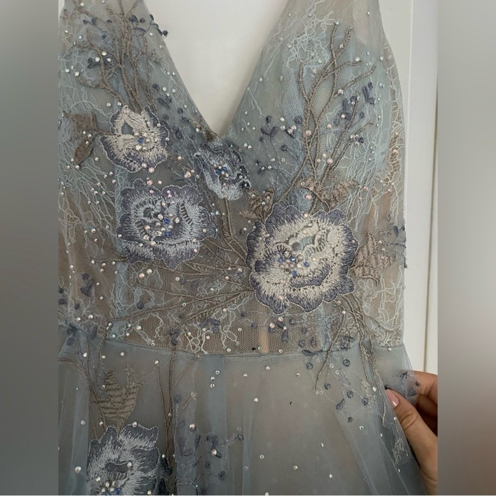 Elegant Blue Floral Embroidered Dress